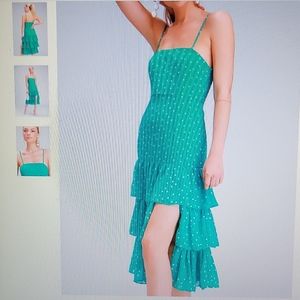 Green Polka Dot Ruffled Midi Dress
